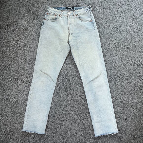 REFORMATION VINTAGE LEVI'S REPURPOSED LIGHT WASH RARE BACK SEAMS  MADE IN USA 25 - Picture 1 of 16